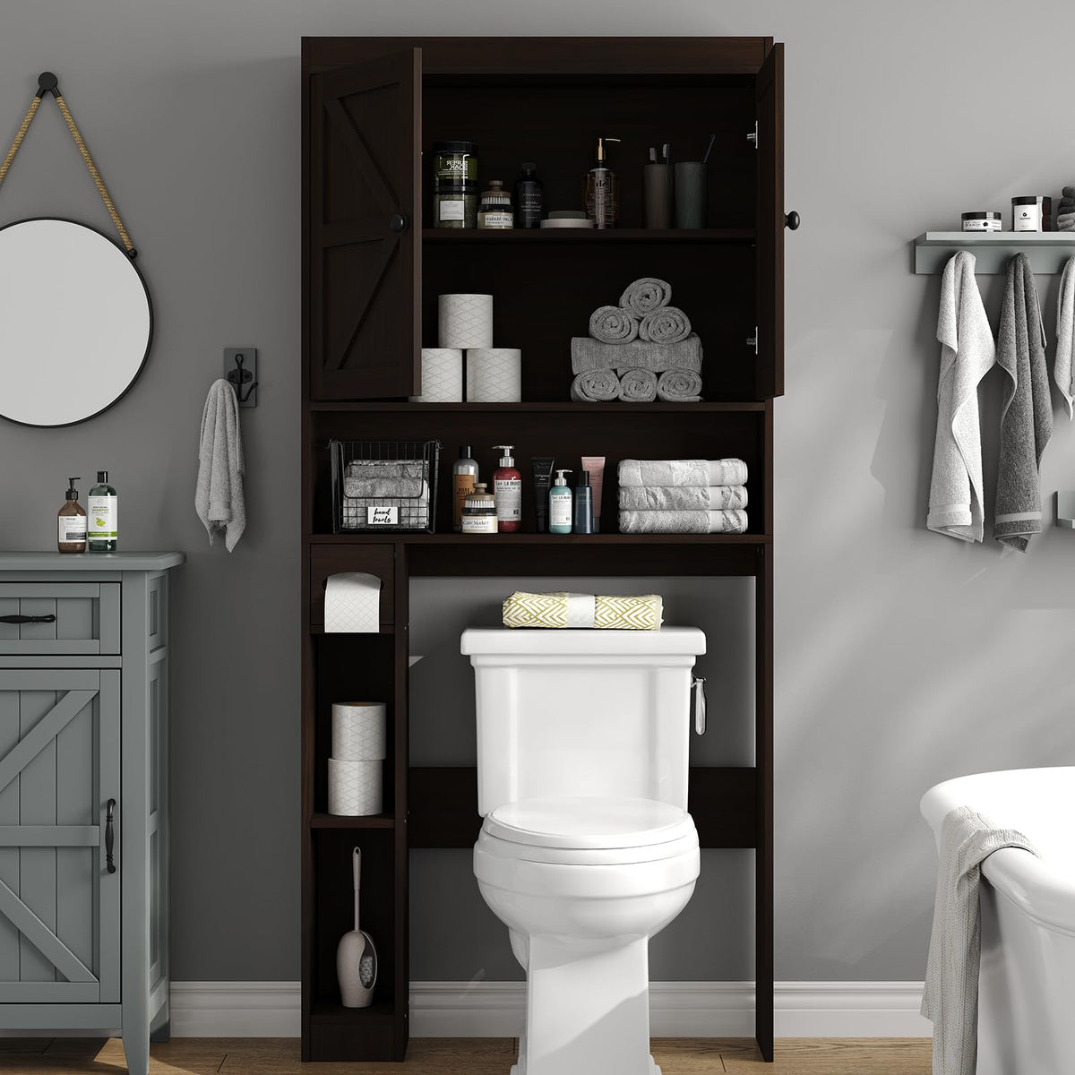 Over The Toilet Storage Cabinet with Barn Doors I859