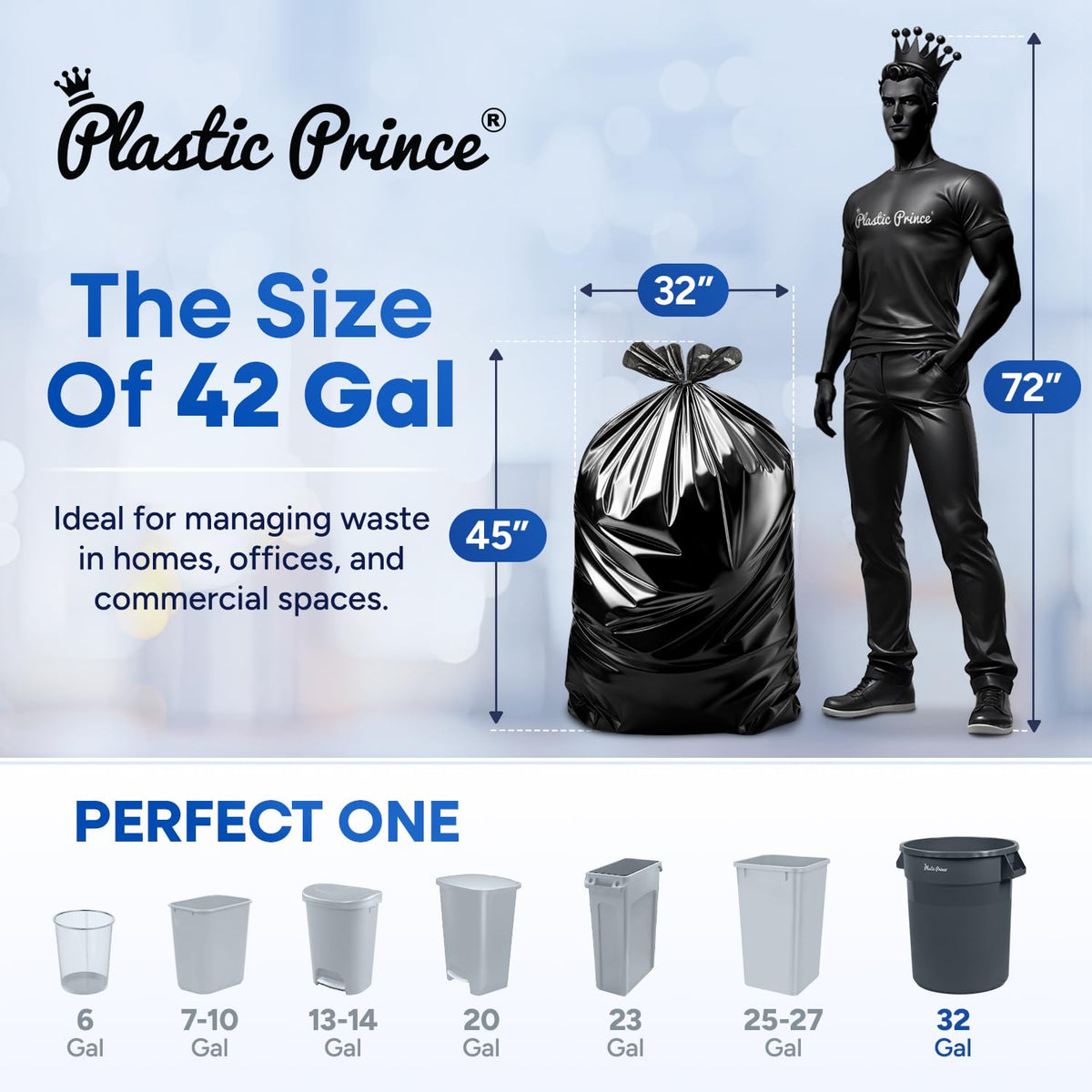 Black 42 Gallon 3 Mil Plastic Contractor Bags Pack of 20 A465