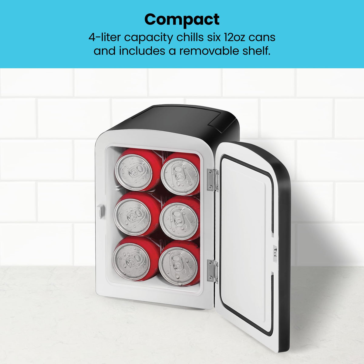 Portable 4 Liter Mini Fridge, Cools & Heats, Black S793564