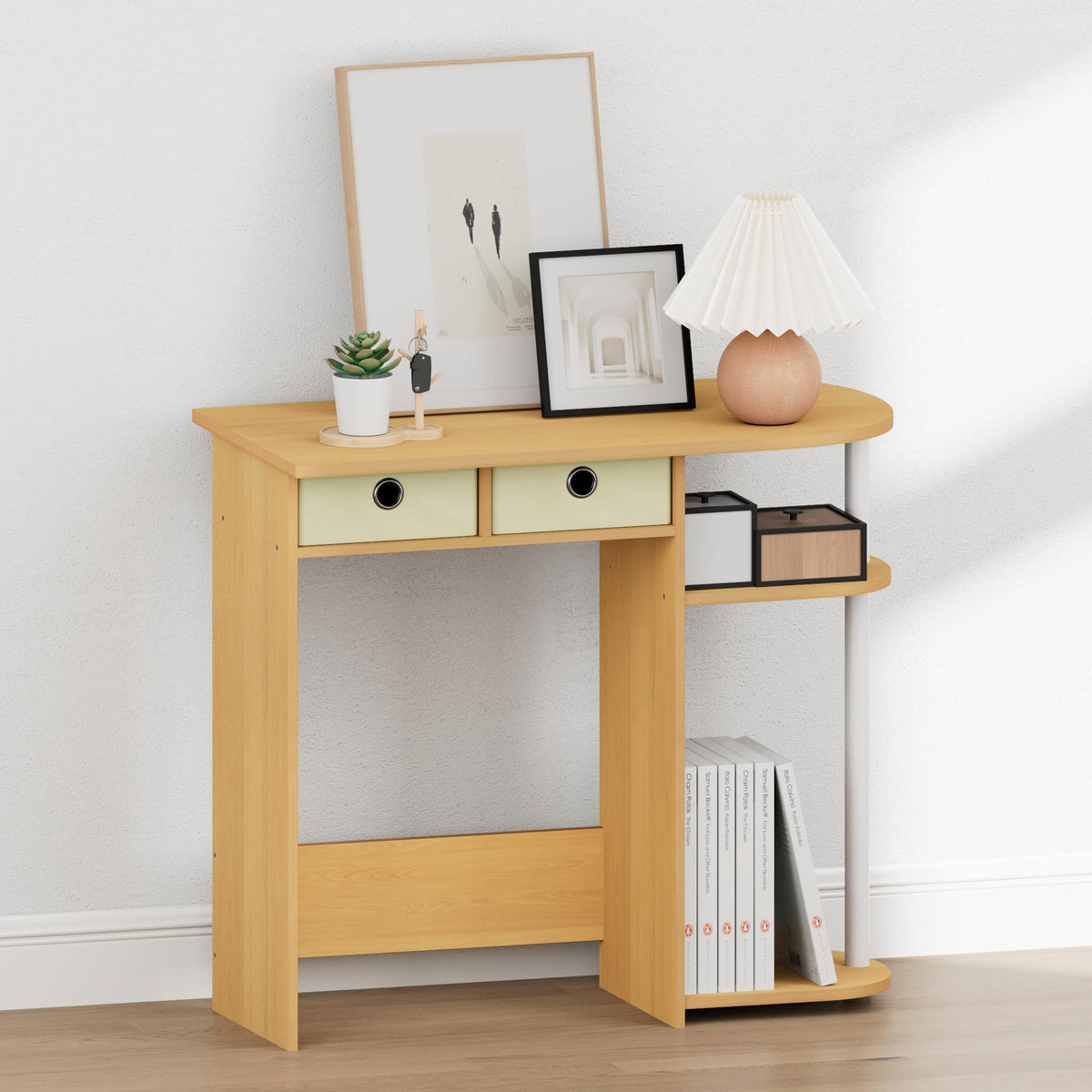 32-Inch Oak Entryway Table with 2 Fabric Drawers I499823