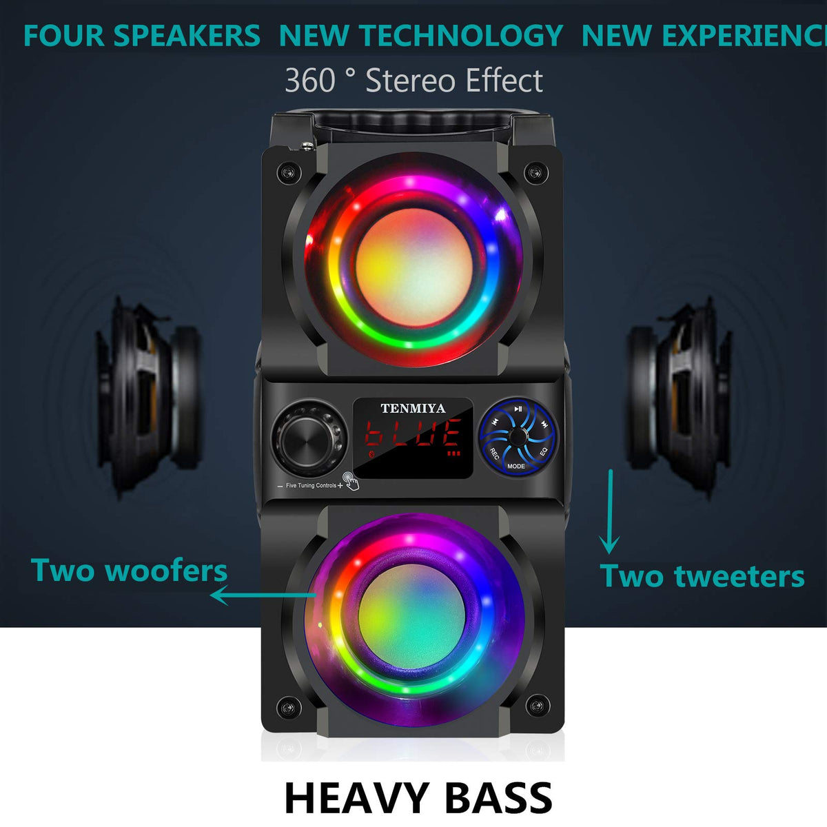 40W Portable Bluetooth Speaker with Lights and FM Radio A1450