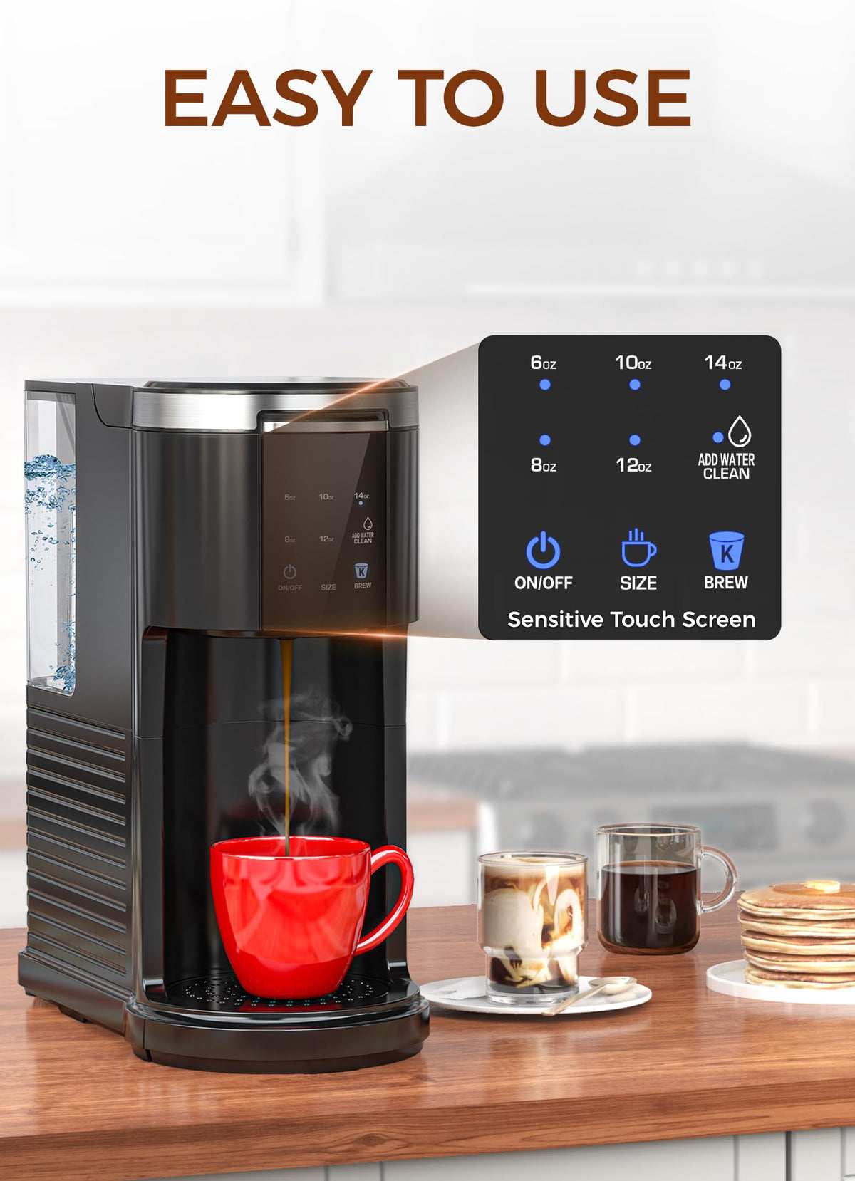 Single Serve Coffee Maker with 40 Oz Water Tank, 5 Brew Sizes, Black P968070