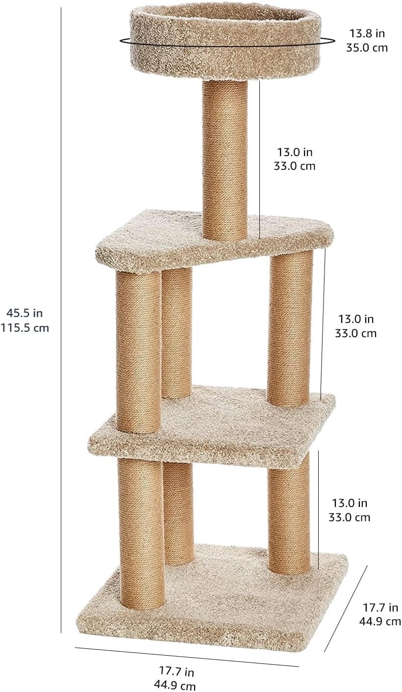 Beige Multi-Level Cat Tree Tower with Scratching Posts E40277