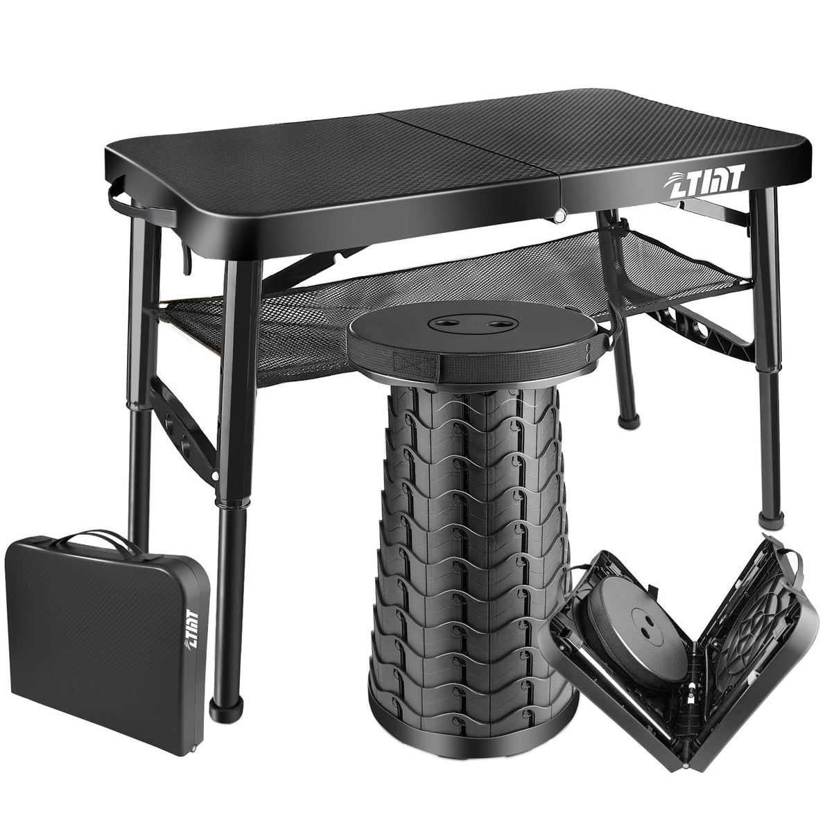 Black 4 Foot Folding Table and Stool S926723