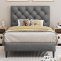 Light Grey Twin Bed Frame with Adjustable Tufted Headboard J6610