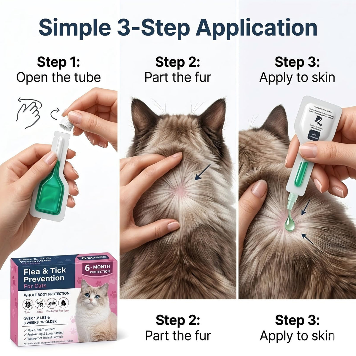 Topical Flea & Tick Cat Dewormer 6 Doses L502600