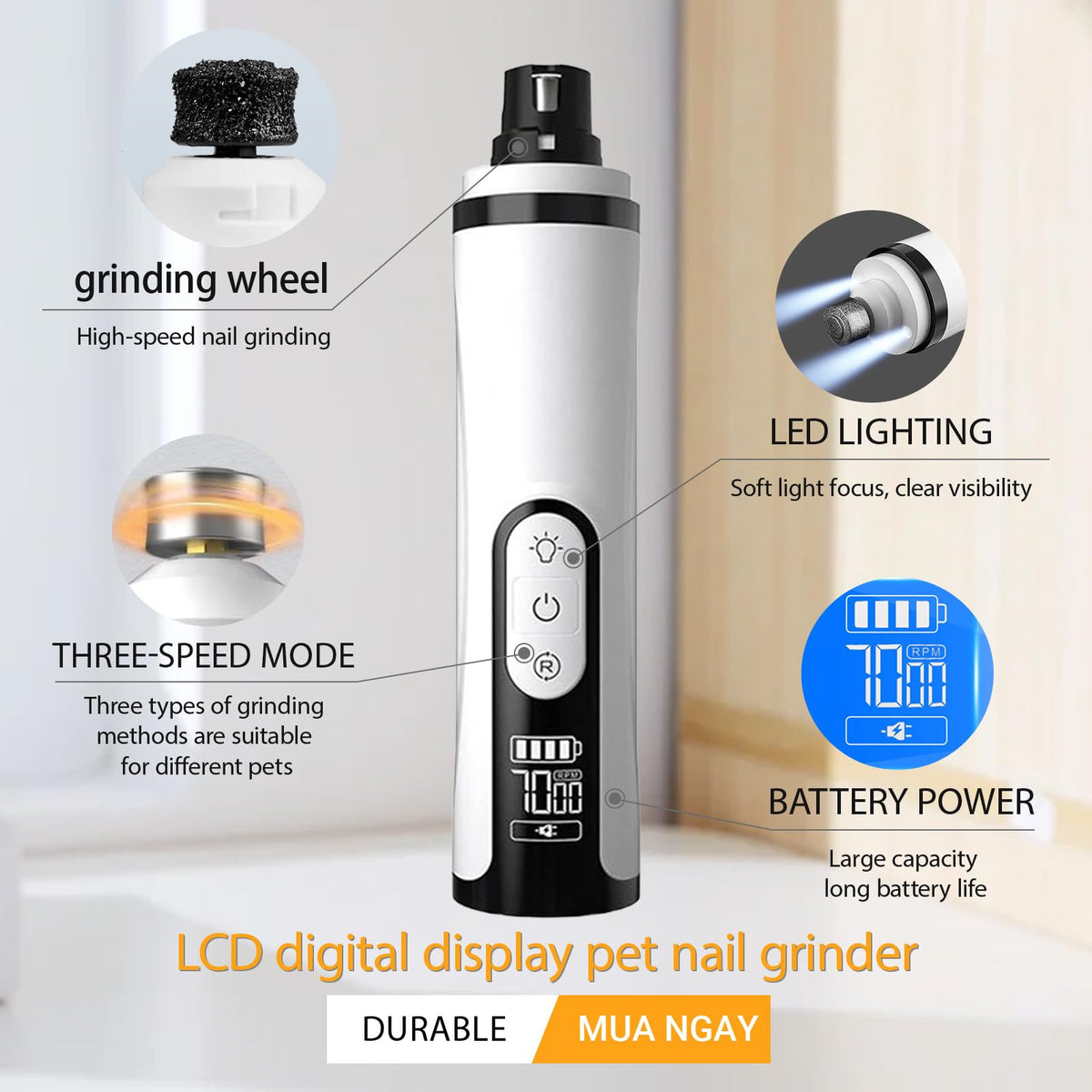Silent Rechargeable Electric Pet Nail Grinder E2275