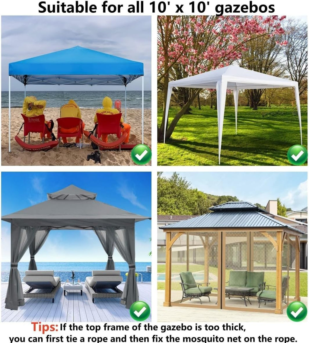 Mosquito Net 4-Panel Canopy Screen Wall with Zipper for 10 x 10' Gazebo Z4703