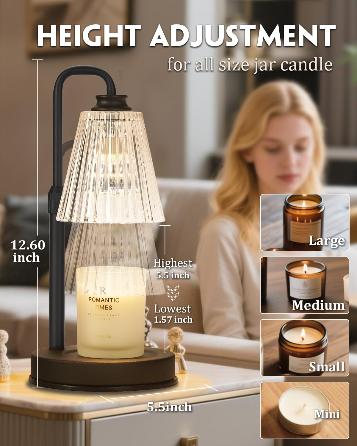 Black Dimmable Candle Warmer Lamp with Timer A728