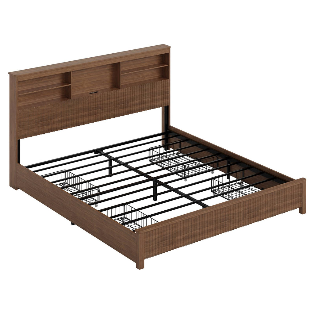 Queen Size Bed Frame with 4 Storage Drawers Z5315