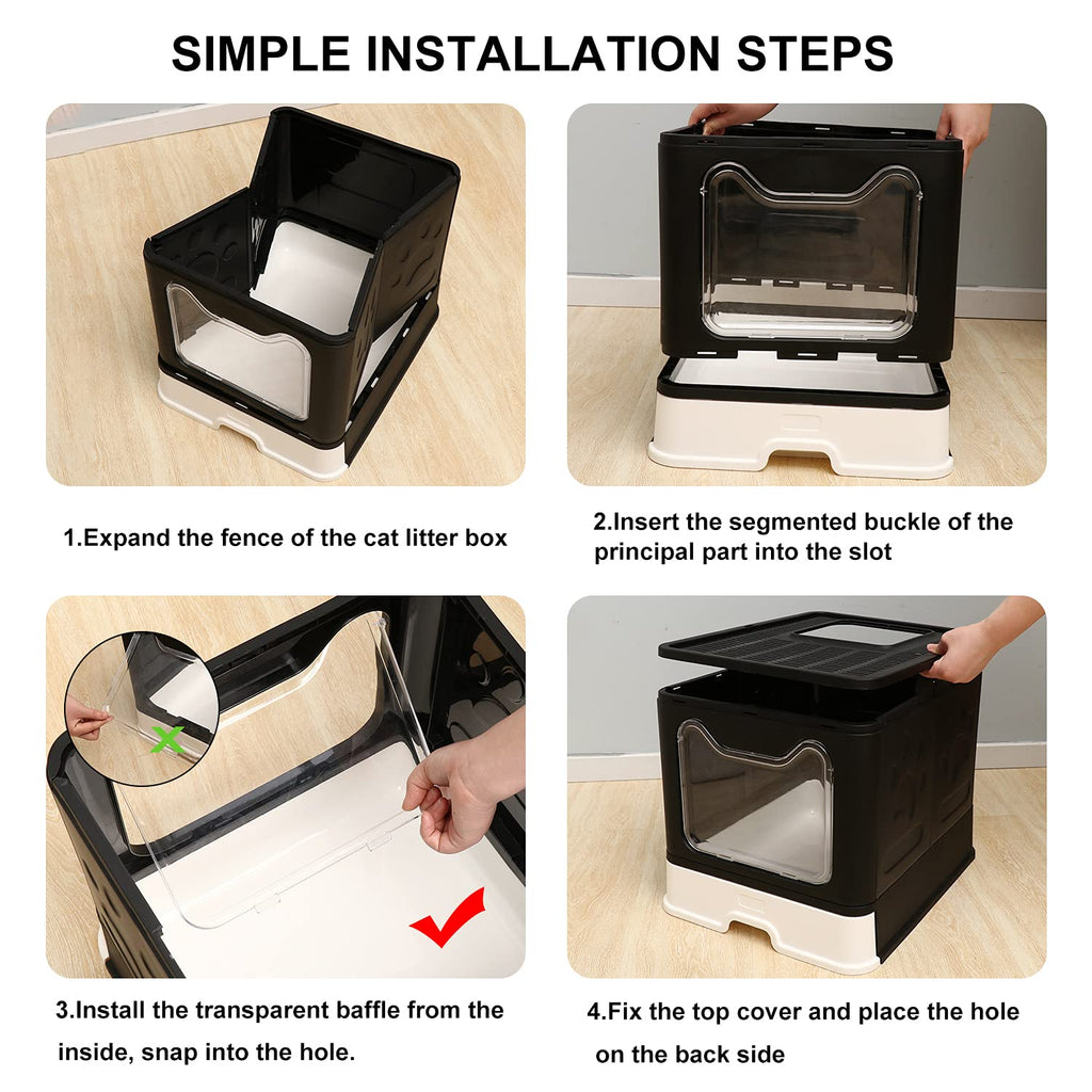 Foldable Large Cat Litter Box with Lid U6022