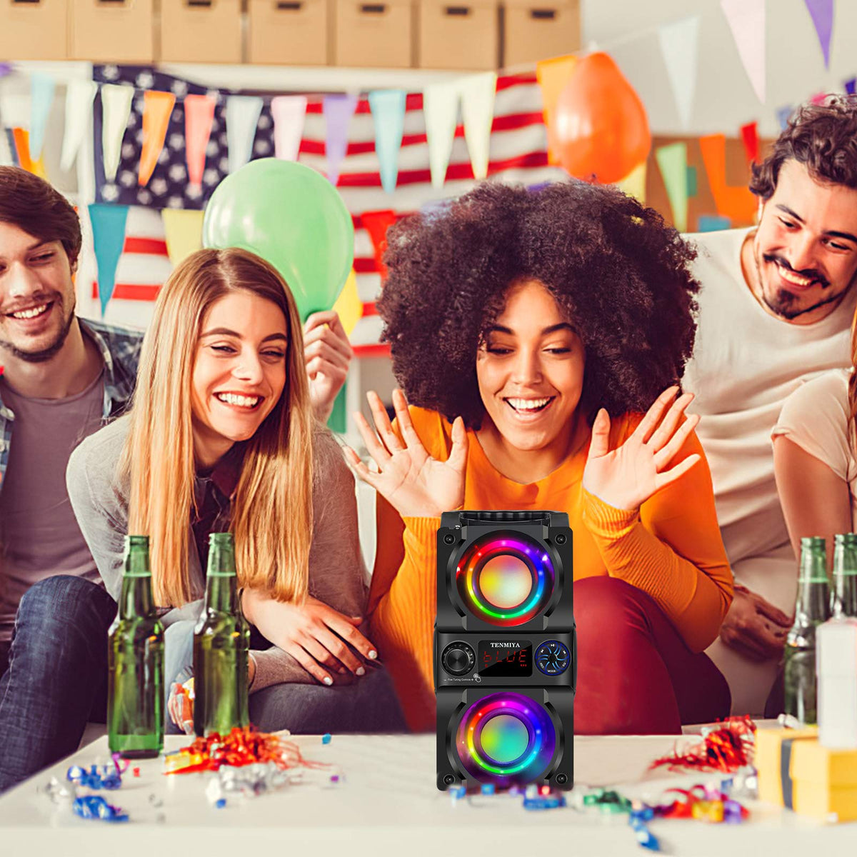 40W Portable Bluetooth Speaker with Lights and FM Radio A1450