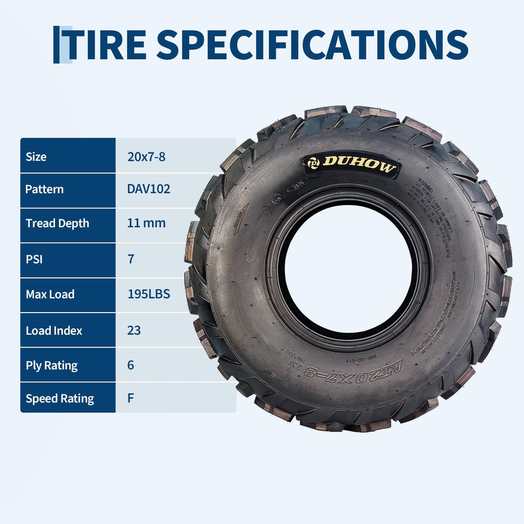 20x7-8 4 Ply Tubeless ATV UTV Tires Set of 2 V3413