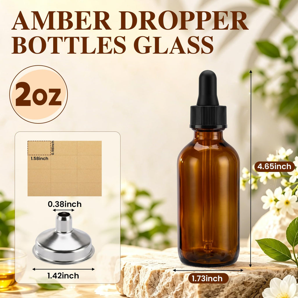 2 oz Amber Glass Dropper Bottles with Funnels, 40 Pack K565702