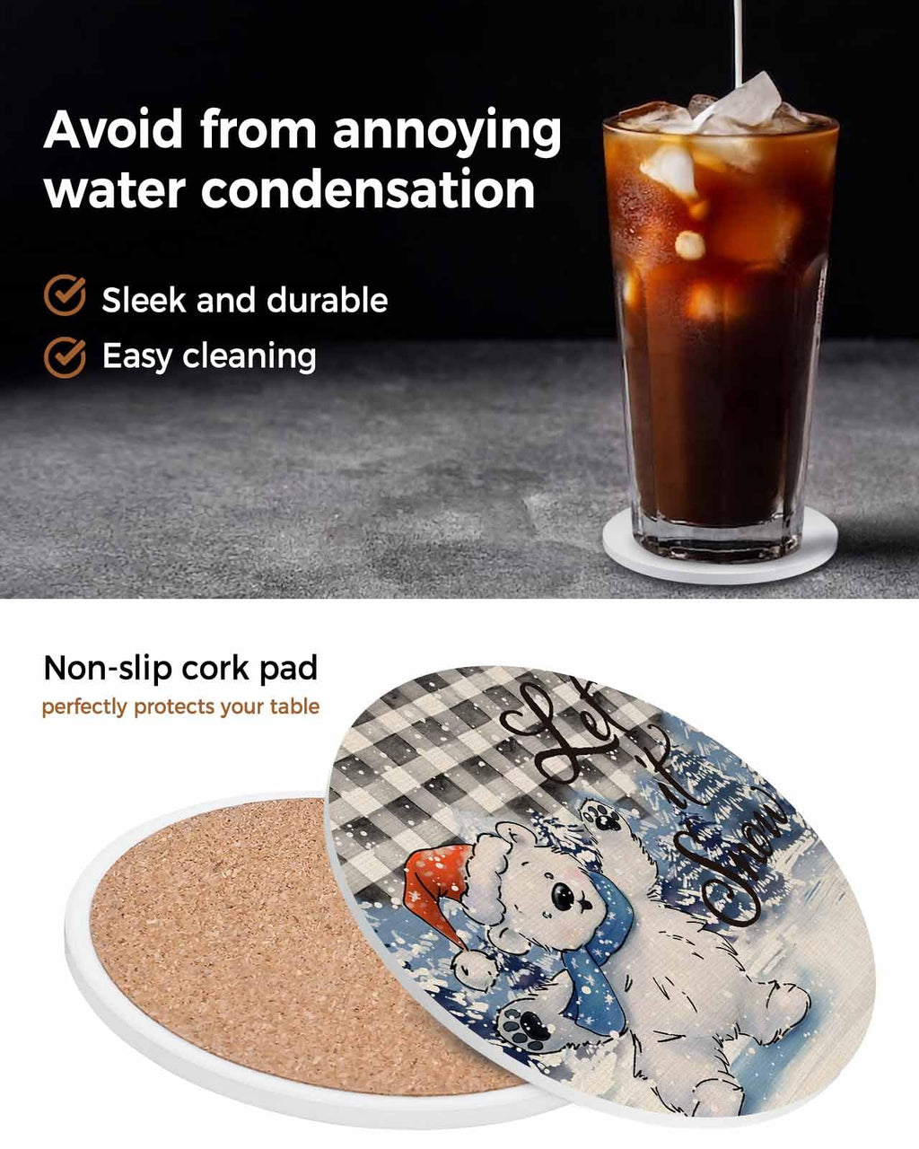 Set of 6 Ceramic Coasters with Cork Base H57139