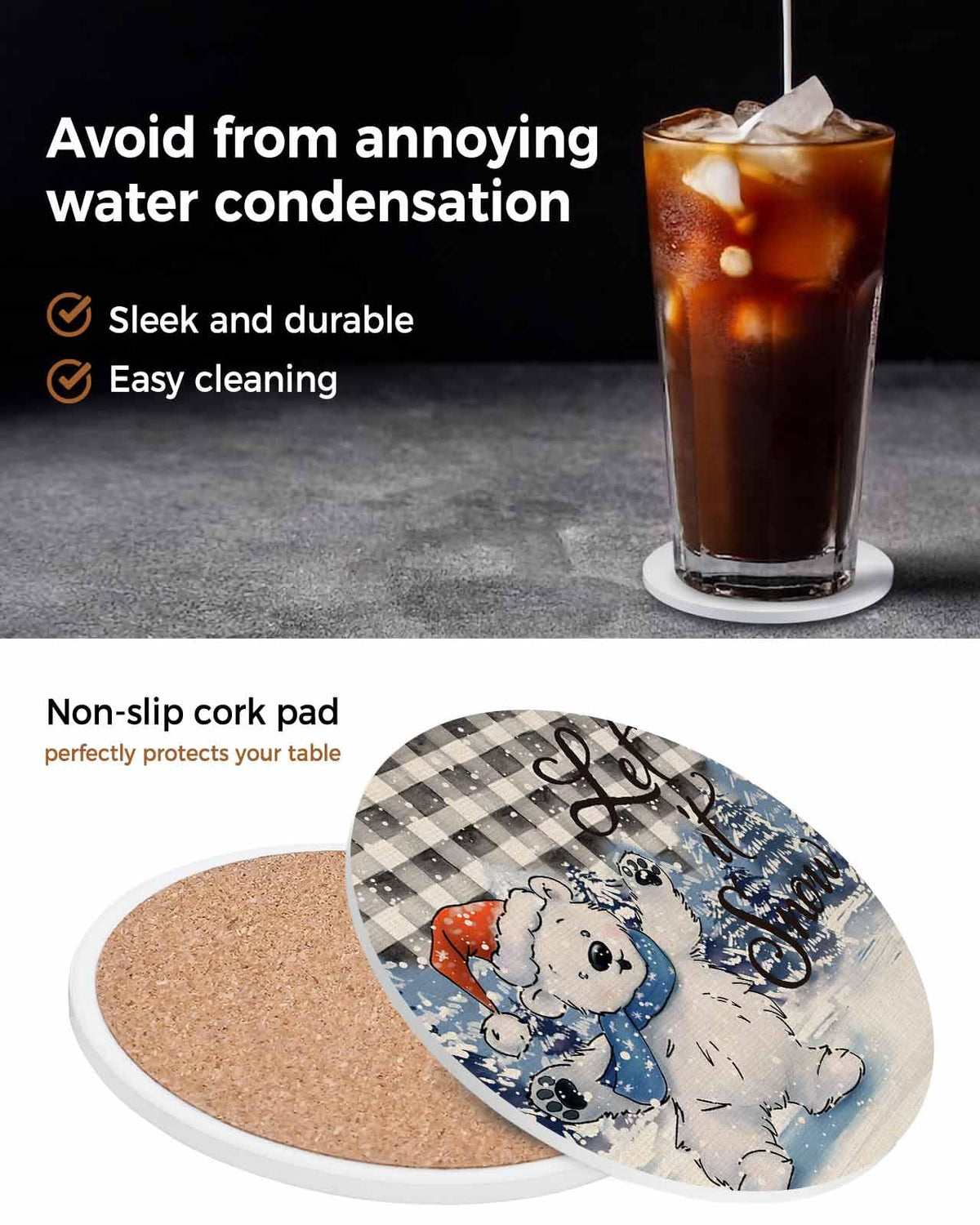 Set of 6 Ceramic Coasters with Cork Base H57139