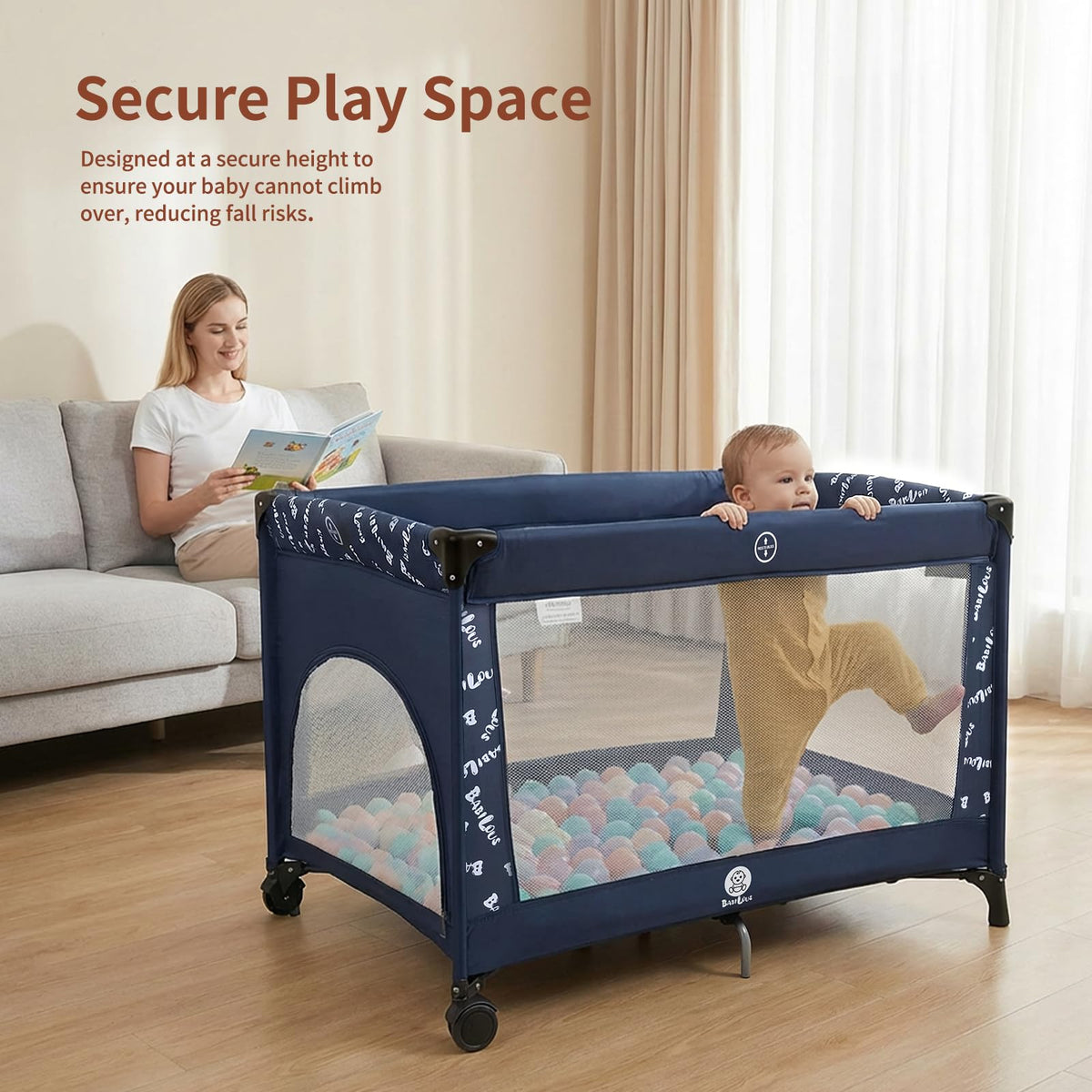 Portable Baby Bassinet with Wheels, Blue I6256