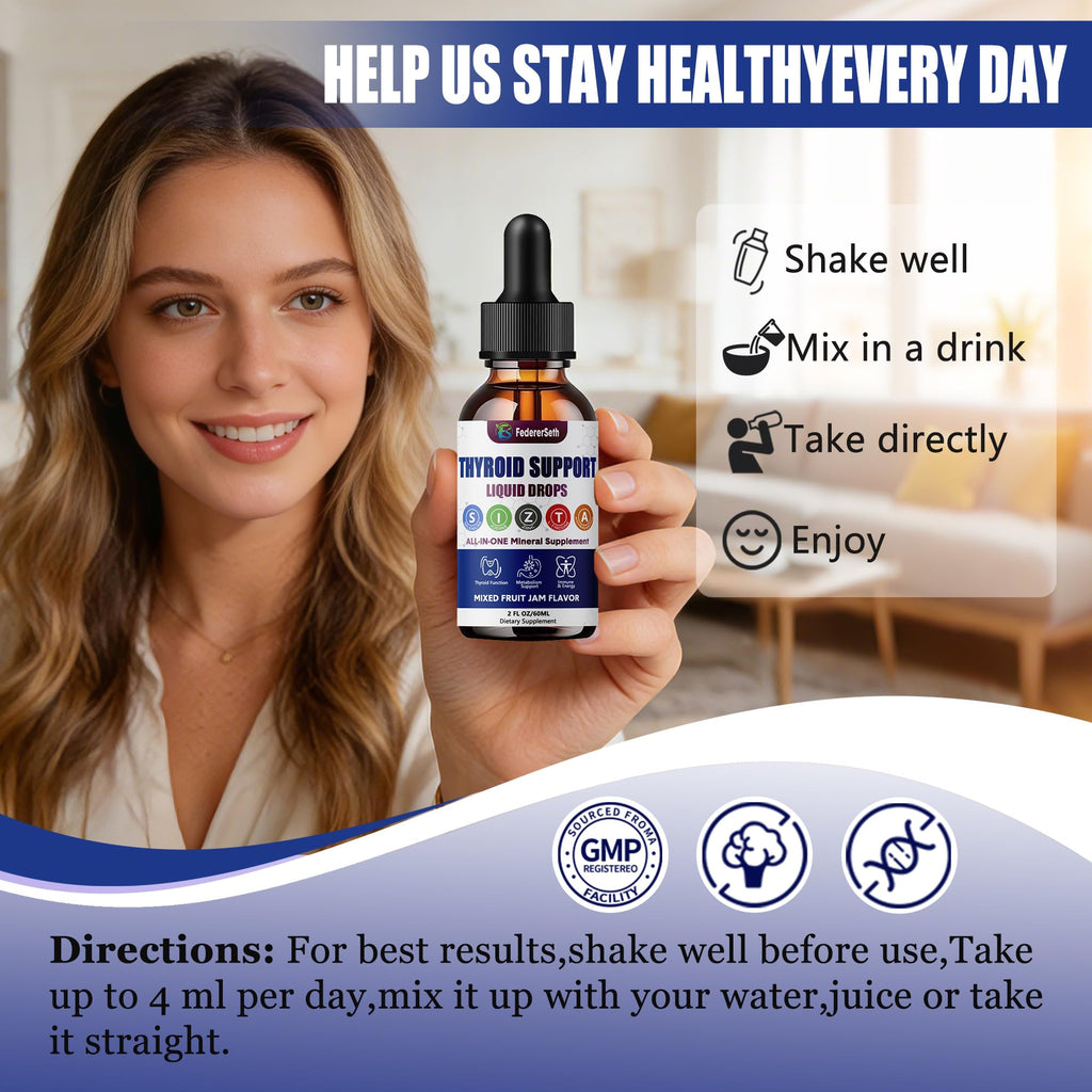 Liquid Thyroid Support Supplement with Selenium Zinc Iodine 2 Fl. Oz I88422