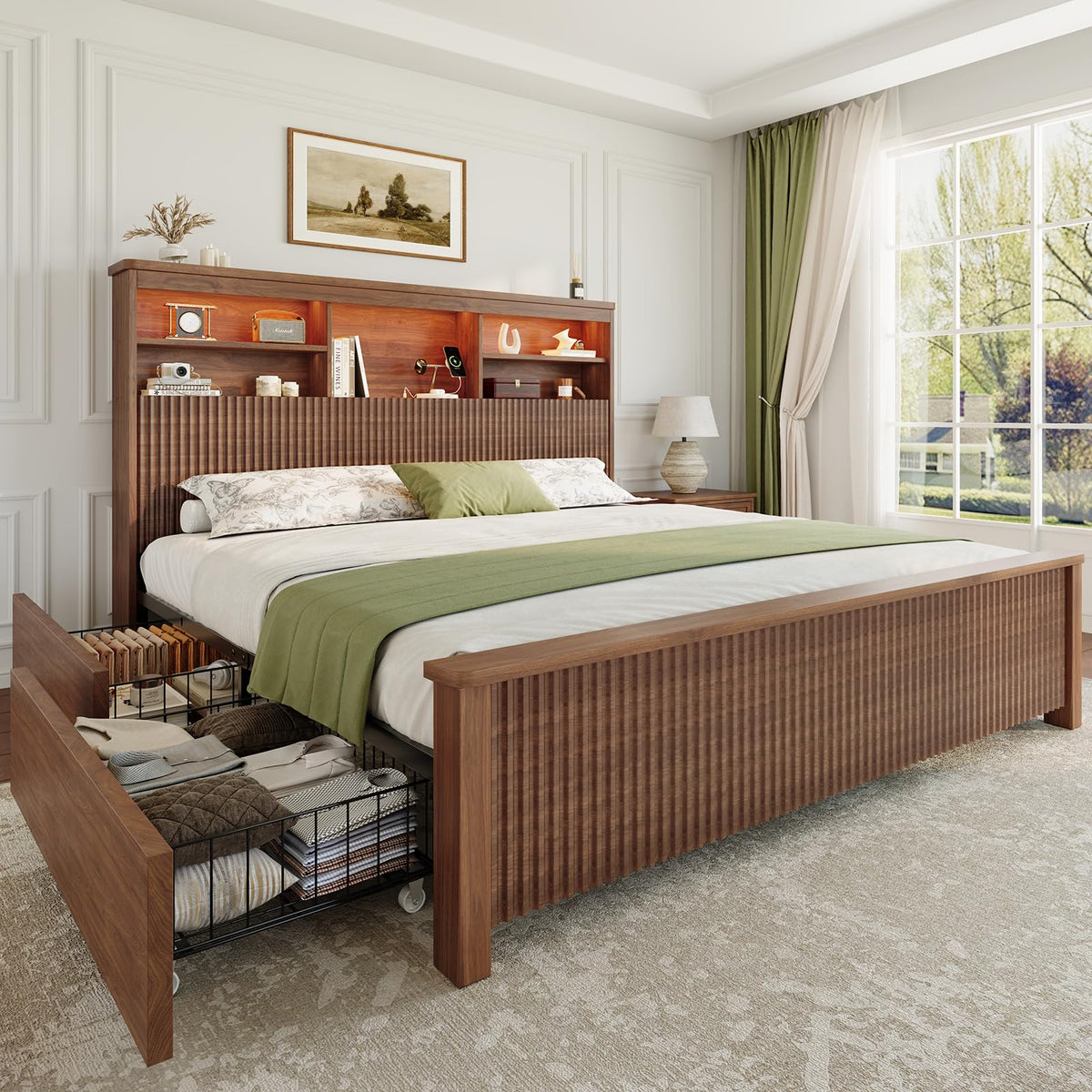 Queen Size Bed Frame with 4 Storage Drawers Z5315
