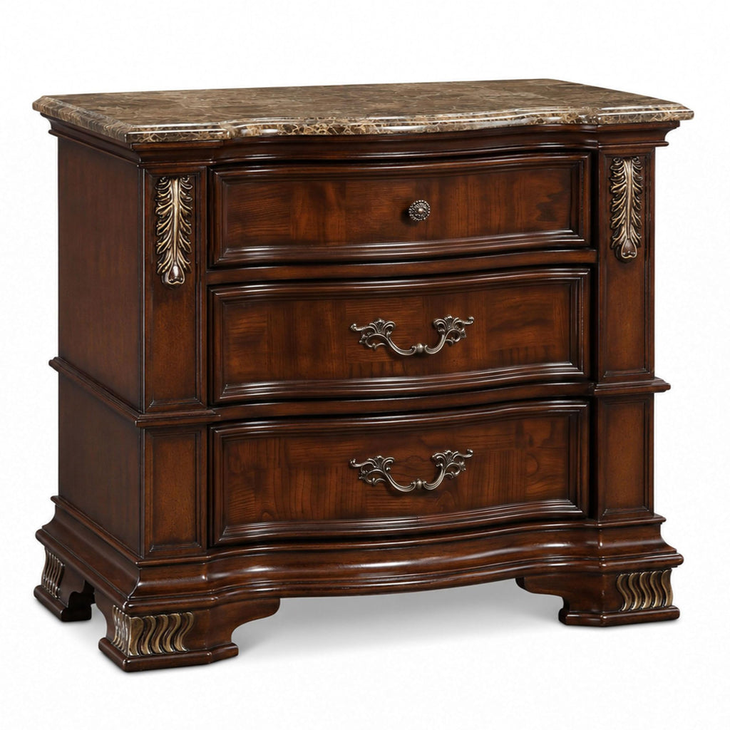 Wood 3-Piece California King Bedroom Set with Marble Top Nightstand Z390220