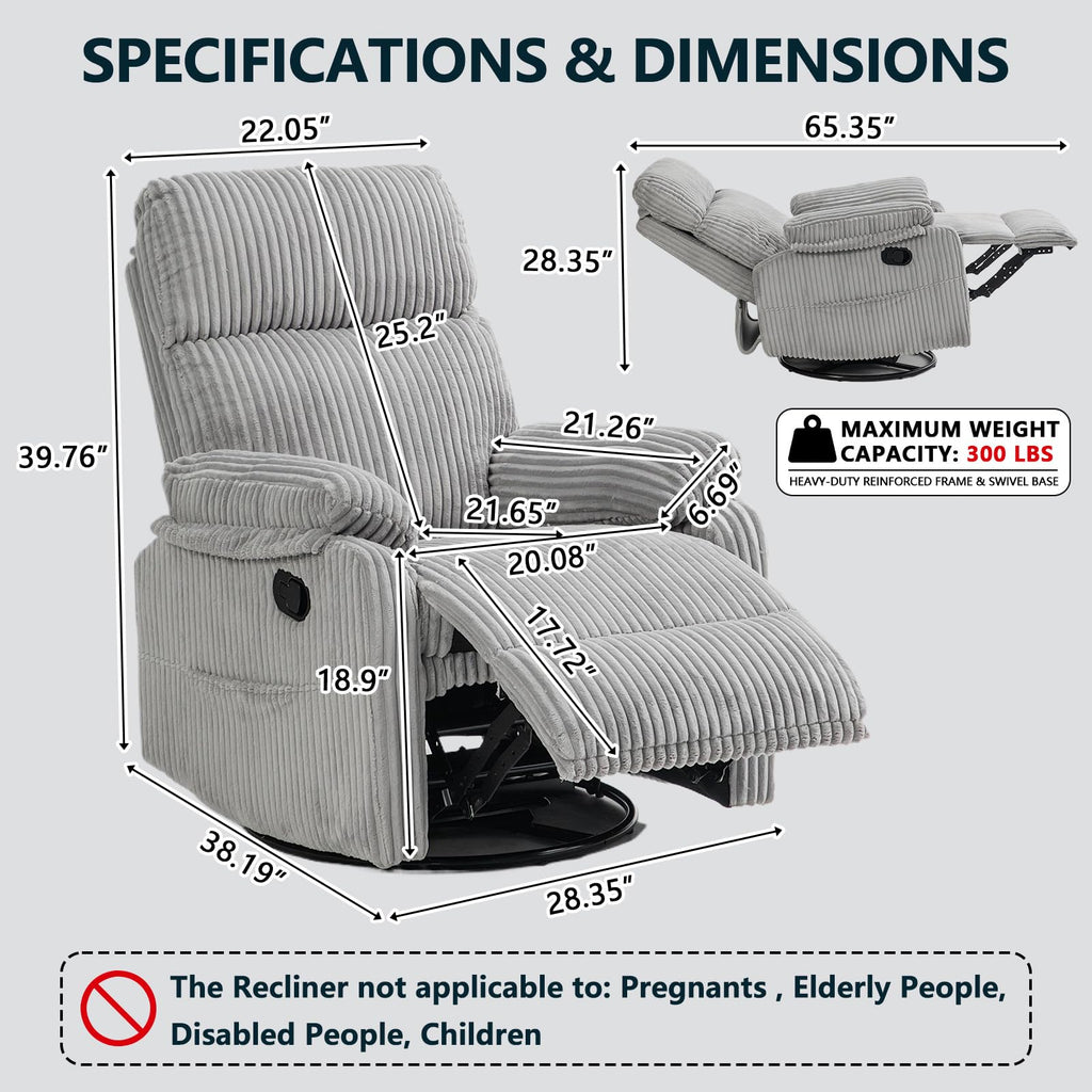 360° Swivel Rocking Corduroy Recliner T327477