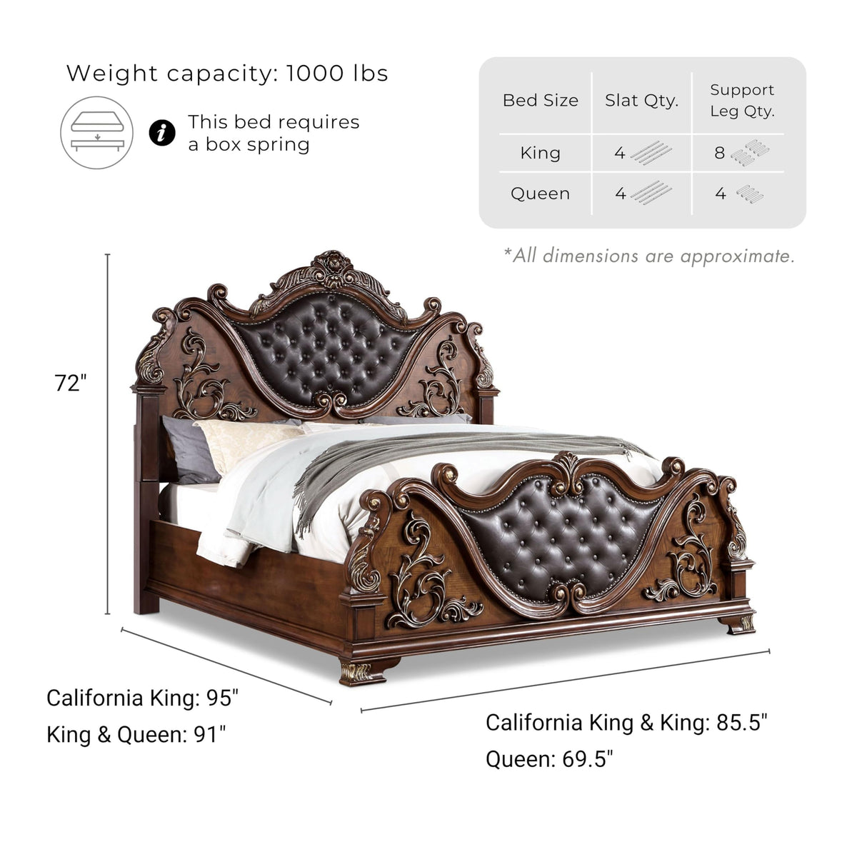 Wood 3-Piece California King Bedroom Set with Marble Top Nightstand Z390220