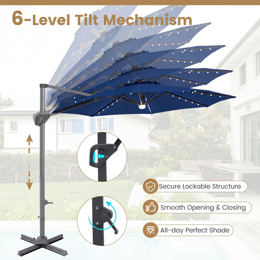 10 FT Solar LED Cantilever Patio Umbrella H50854
