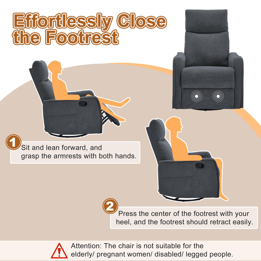 Dark Gray Swivel Rocker Recliner Chair with Vibration Massage and Heat D700378