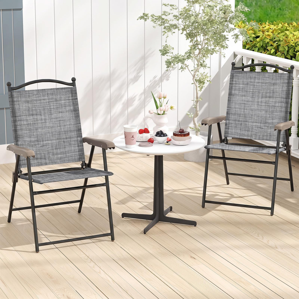 Set of 2 Grey Patio Folding Chairs V67145
