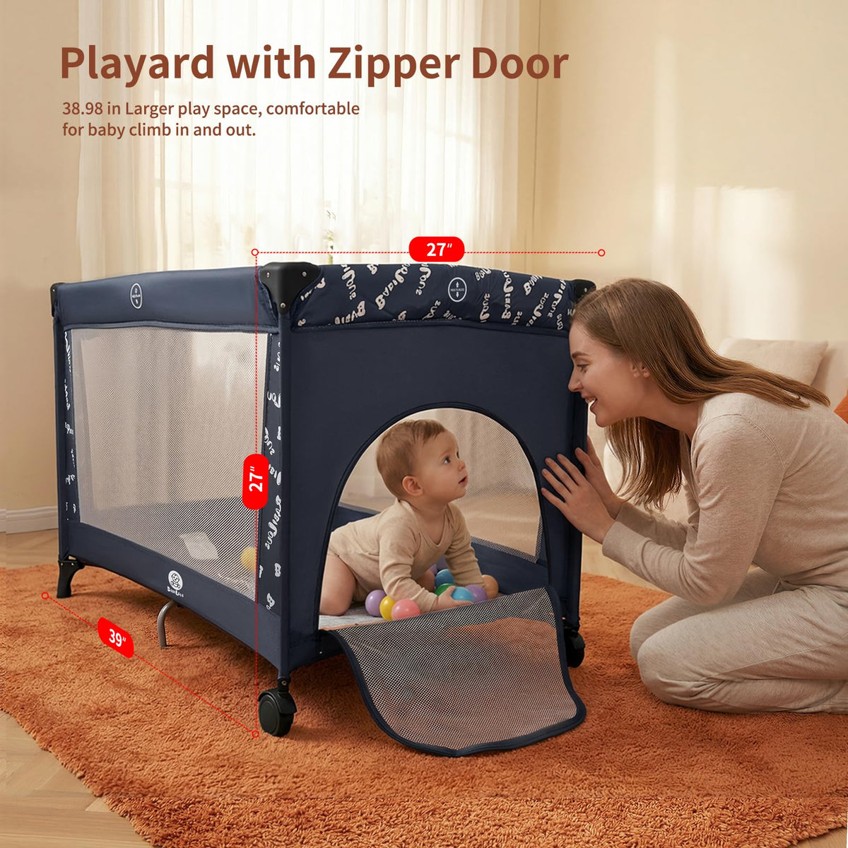 Portable Baby Bassinet with Wheels, Blue I6256