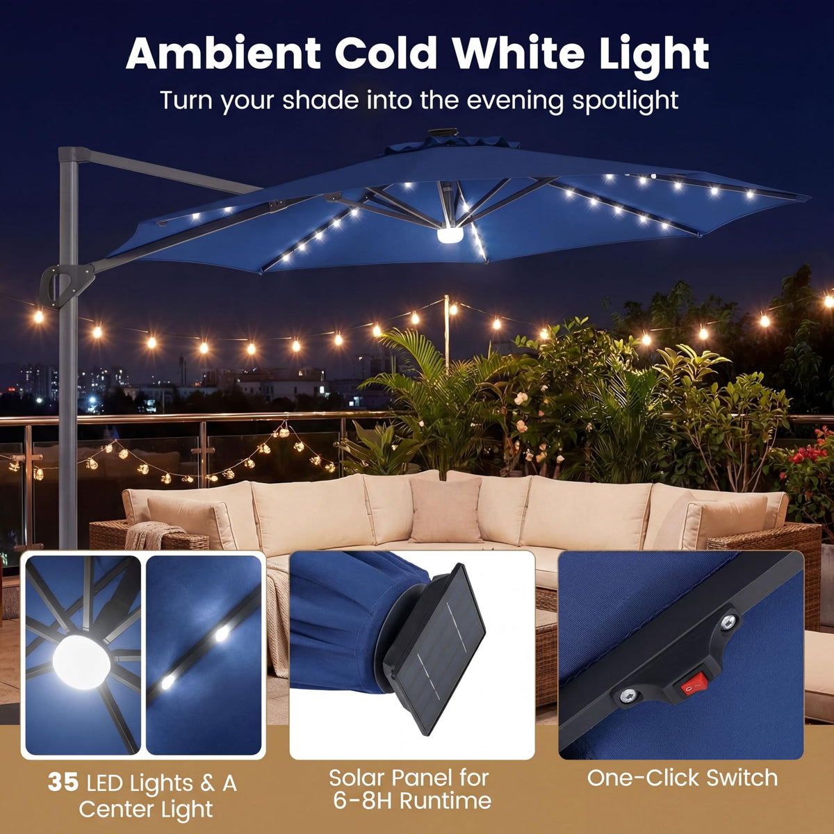 10 FT Solar LED Cantilever Patio Umbrella H50854