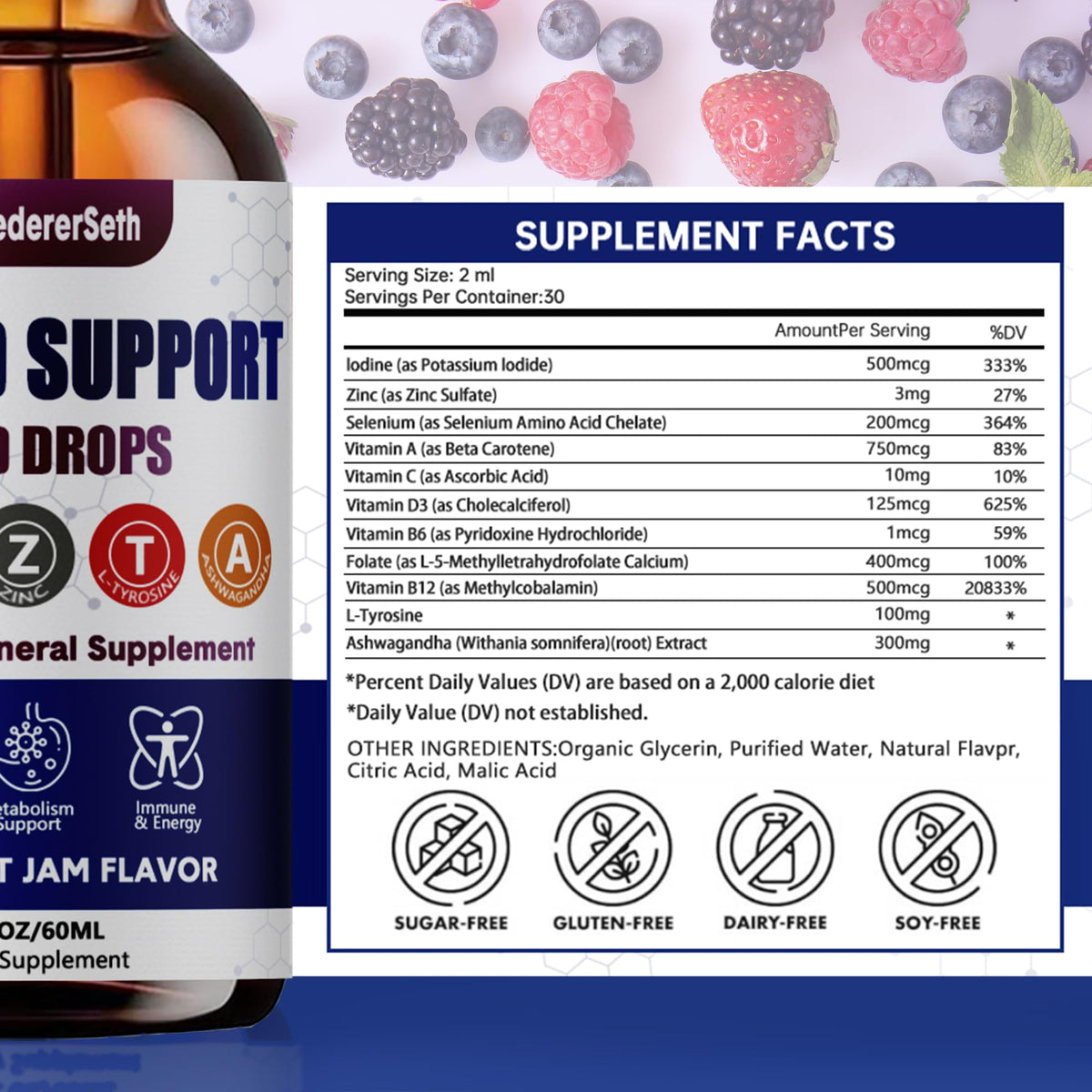 Liquid Thyroid Support Supplement with Selenium Zinc Iodine 2 Fl. Oz I88422