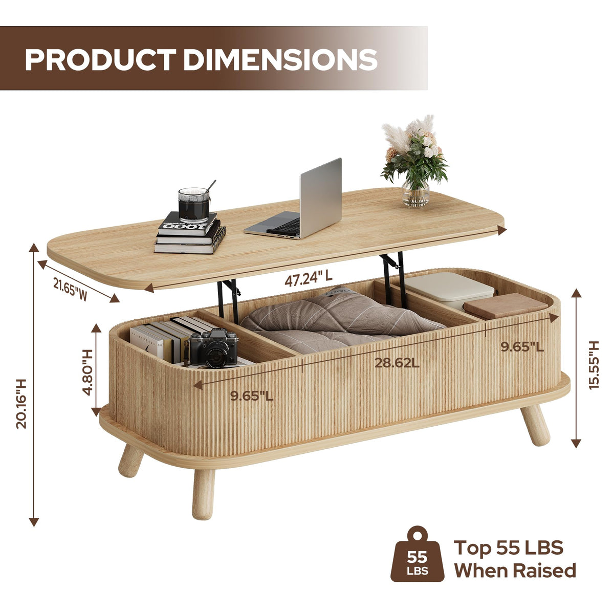 47" Lift Top Coffee Table with Storage A58541