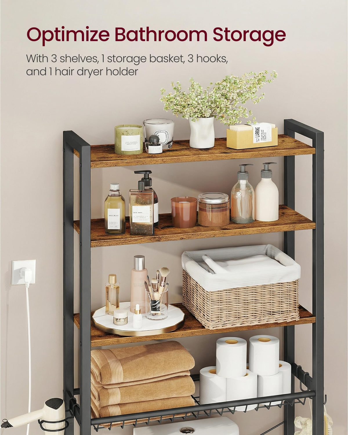 4-Tier Over the Toilet Storage with Basket B54529