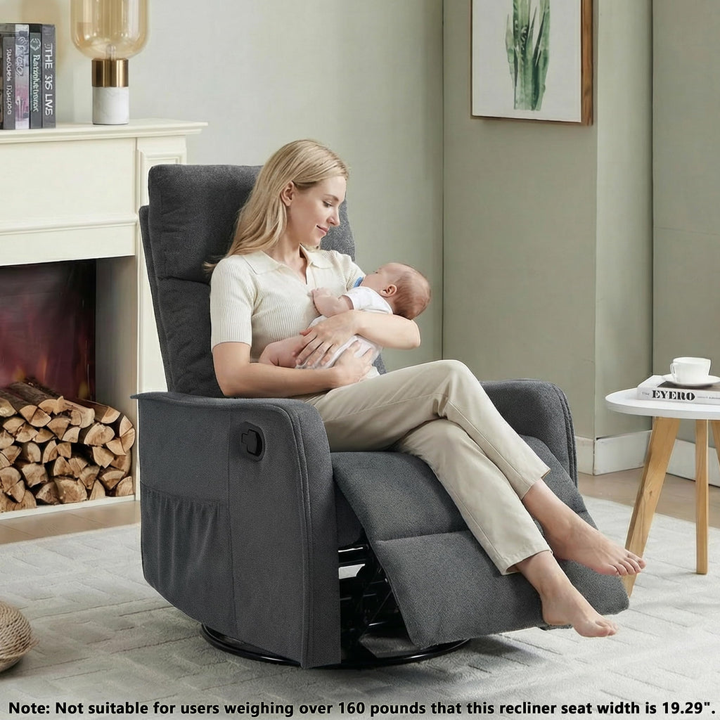 Dark Gray Swivel Rocker Recliner Chair with Vibration Massage and Heat D700378
