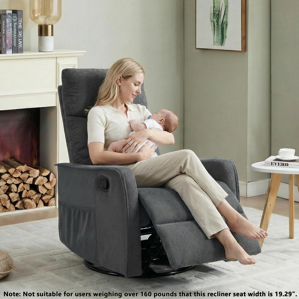 Dark Gray Swivel Rocker Recliner Chair with Vibration Massage and Heat D700378