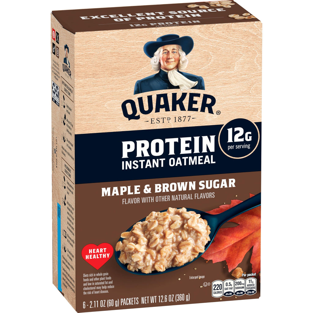 Instant Oatmeal, Maple Brown Sugar, 12g Protein, 2.11 oz Packets, 6 Pack Q9193