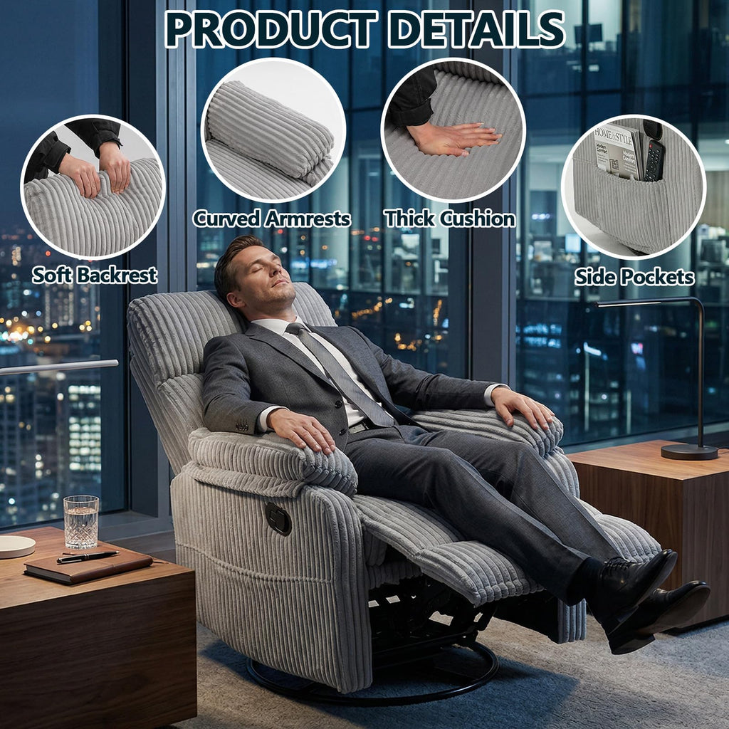 360° Swivel Rocking Corduroy Recliner T327477