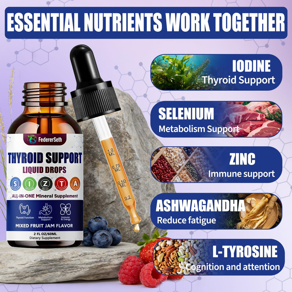 Liquid Thyroid Support Supplement with Selenium Zinc Iodine 2 Fl. Oz I88422