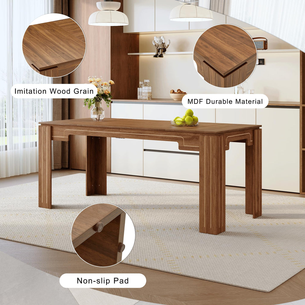 9 Piece Walnut Wood Grain Dining Table Set with 8 Black Chairs I9152