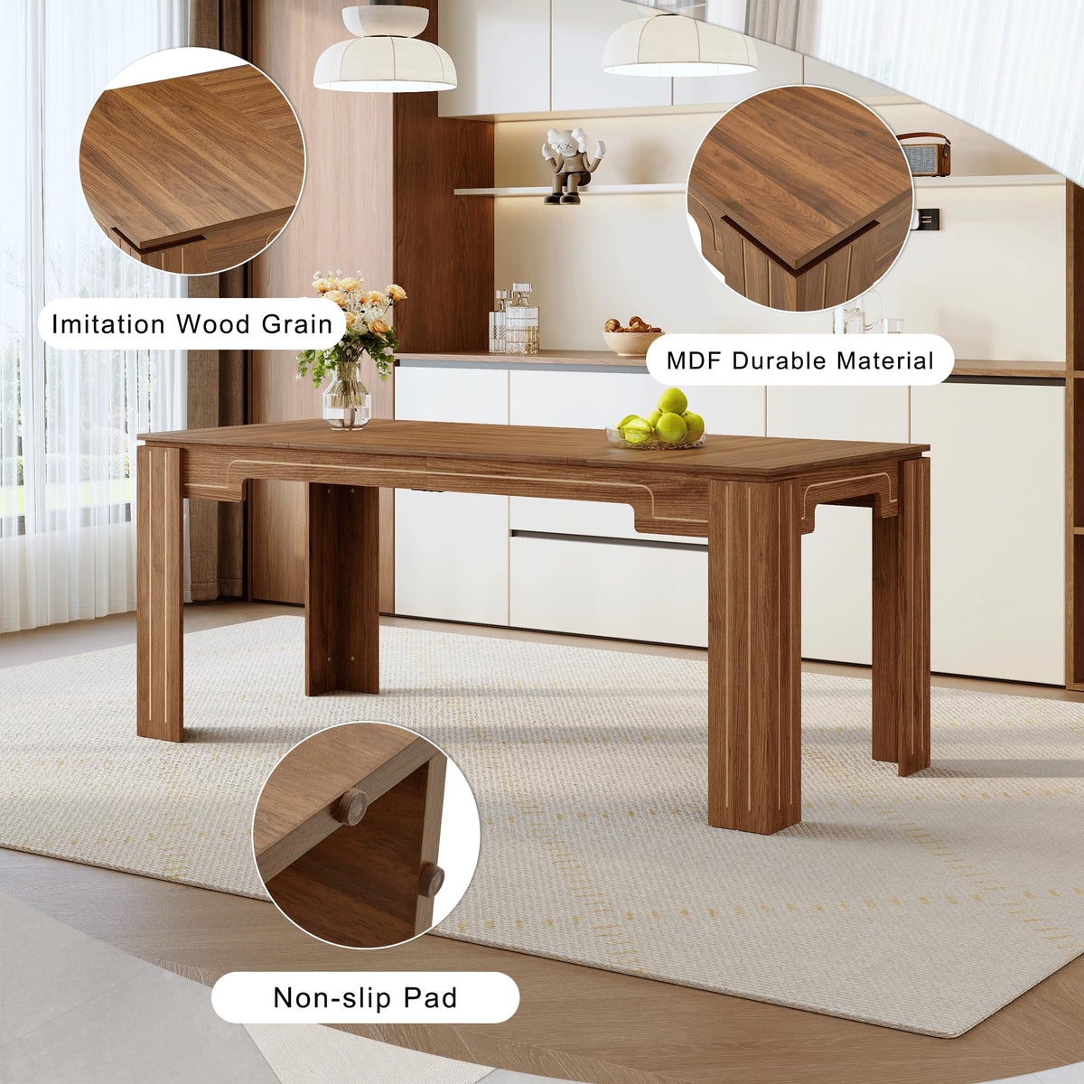 9 Piece Walnut Wood Grain Dining Table Set with 8 Black Chairs I9152