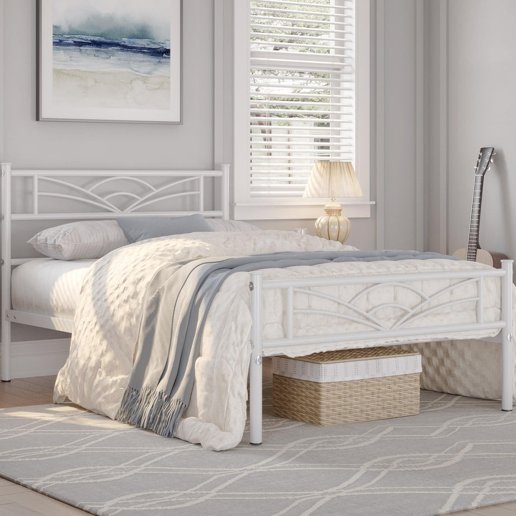 Twin Size White Metal Bed Frame with Headboard G785