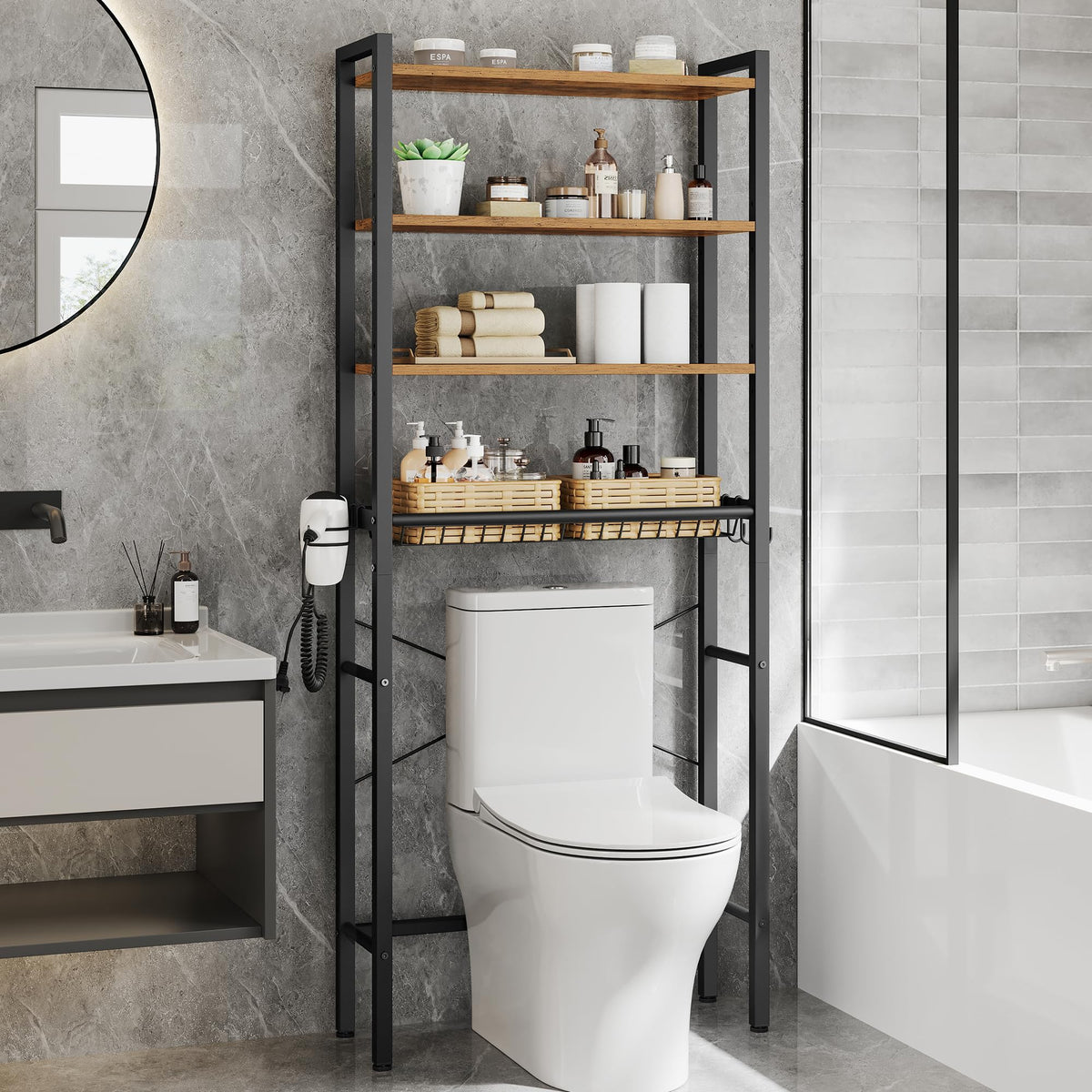 4-Tier Over the Toilet Storage with Basket B54529