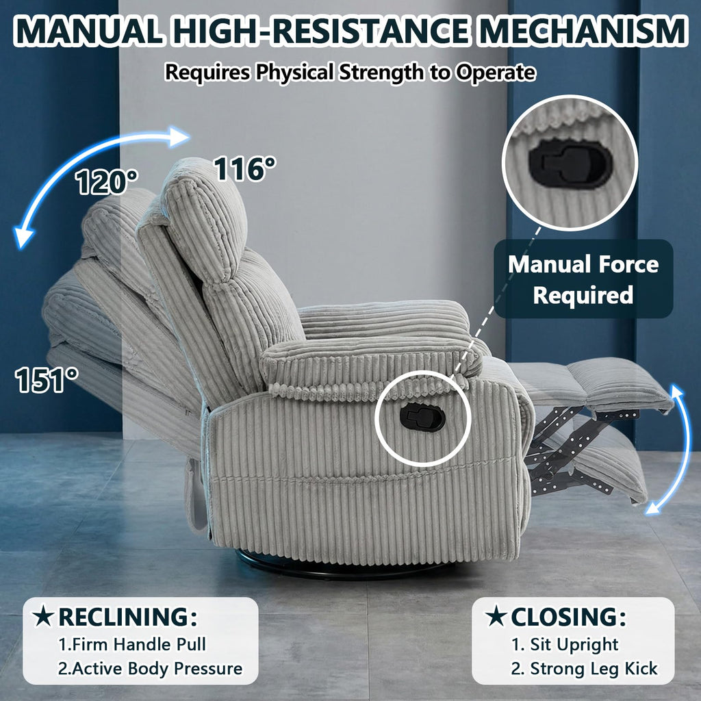 360° Swivel Rocking Corduroy Recliner T327477