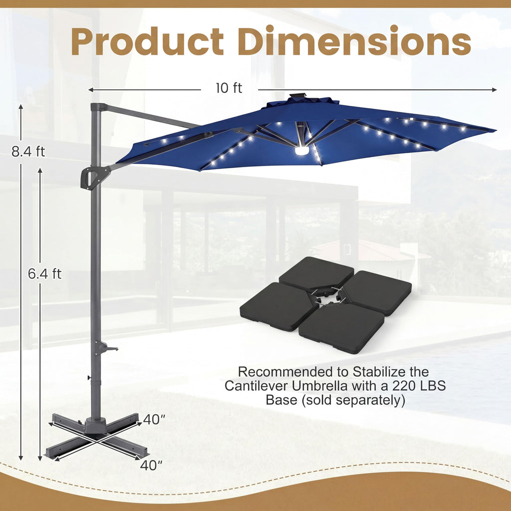 10 FT Solar LED Cantilever Patio Umbrella H50854