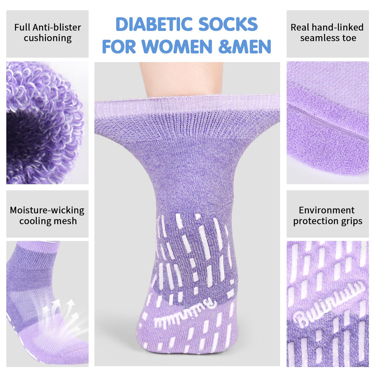 Non Slip Diabetic Ankle Socks 6 Pairs H802058