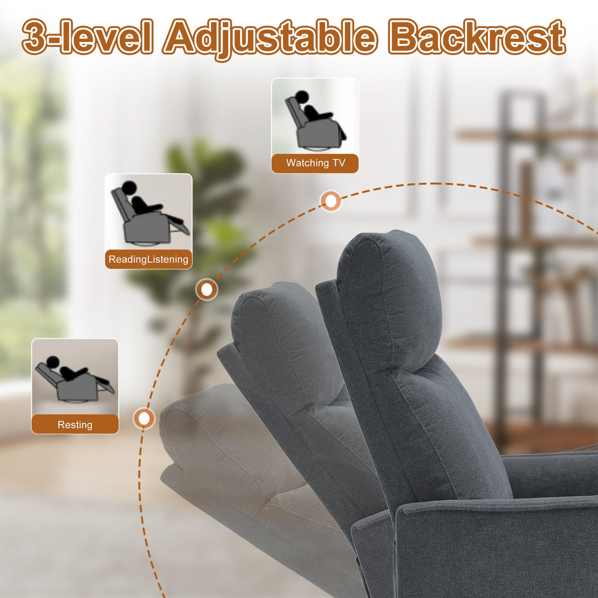 Dark Gray Swivel Rocker Recliner Chair with Vibration Massage and Heat D700378