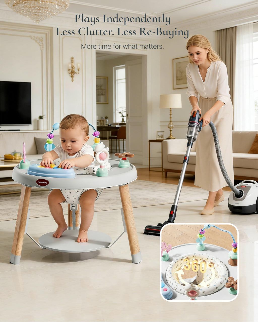 4-Stage Convertible Baby Jumper with 8 Interactive Toys, Music & Lights, Gray V896950