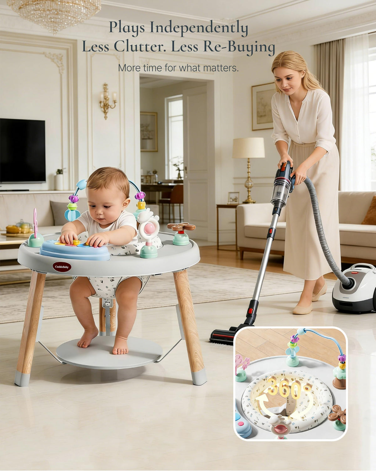 4-Stage Convertible Baby Jumper with 8 Interactive Toys, Music & Lights, Gray V896950