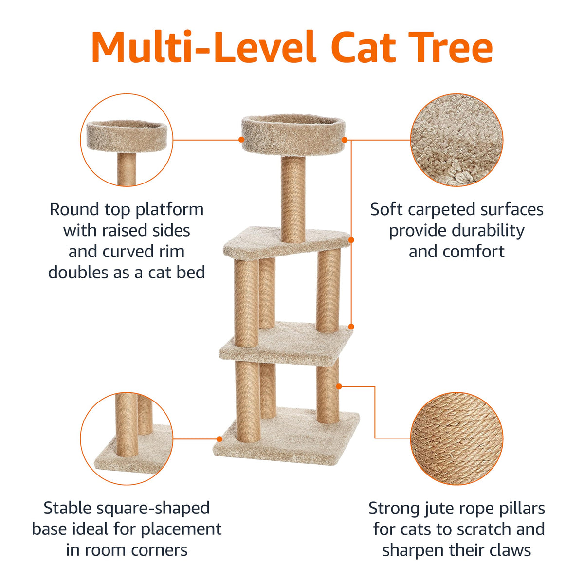 Beige Multi-Level Cat Tree Tower with Scratching Posts E40277